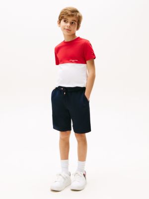 multi colour-blocked t-shirt and sweat shorts set for boys tommy hilfiger