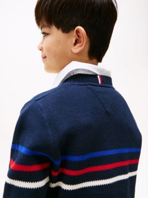 blue textured stripe jumper for boys tommy hilfiger