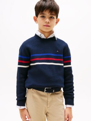 blue gestreifter pullover aus strukturstrick für jungen - tommy hilfiger