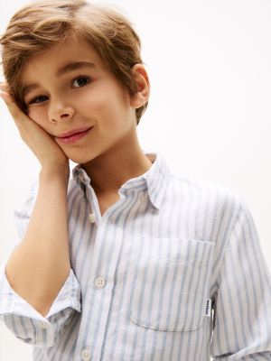 white striped linen blend shirt for boys tommy hilfiger