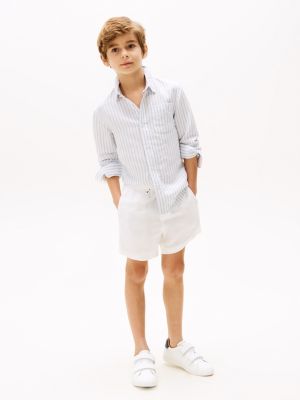 chemise à rayures en lin mélangé blanc pour garçons tommy hilfiger