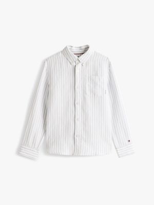 chemise à rayures en lin mélangé blanc pour garçons tommy hilfiger