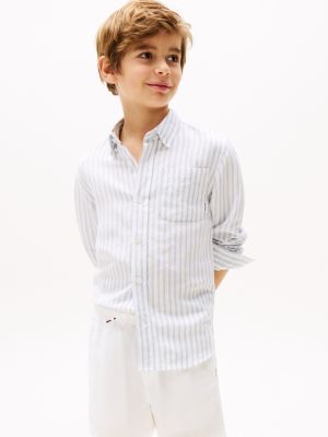 camicia in misto lino a righe bianco da bambini tommy hilfiger