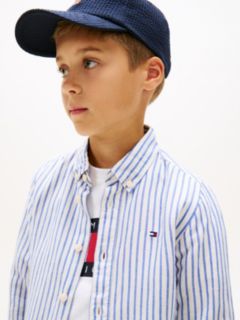 Stripe Linen Blend Button-Down Shirt — Blue 2