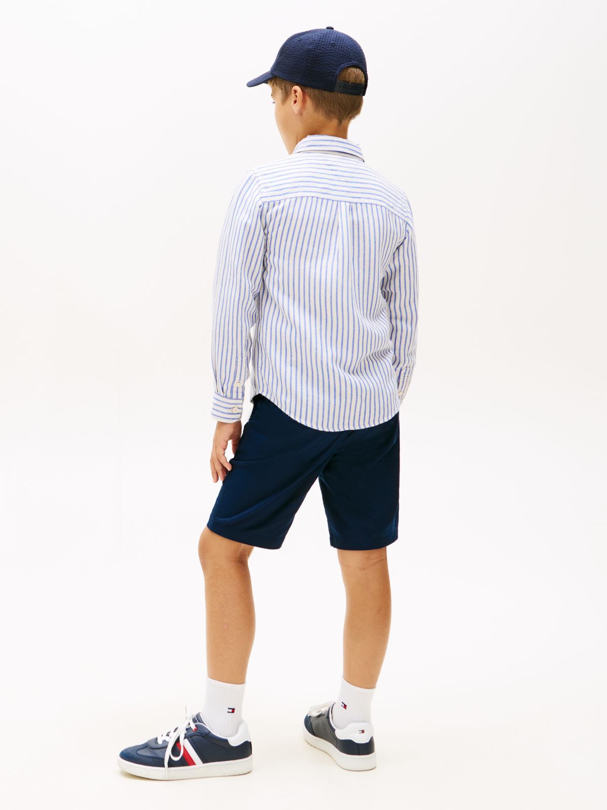 Stripe Linen Blend Button-Down Shirt — Blue