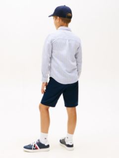 Stripe Linen Blend Button-Down Shirt — Blue 4