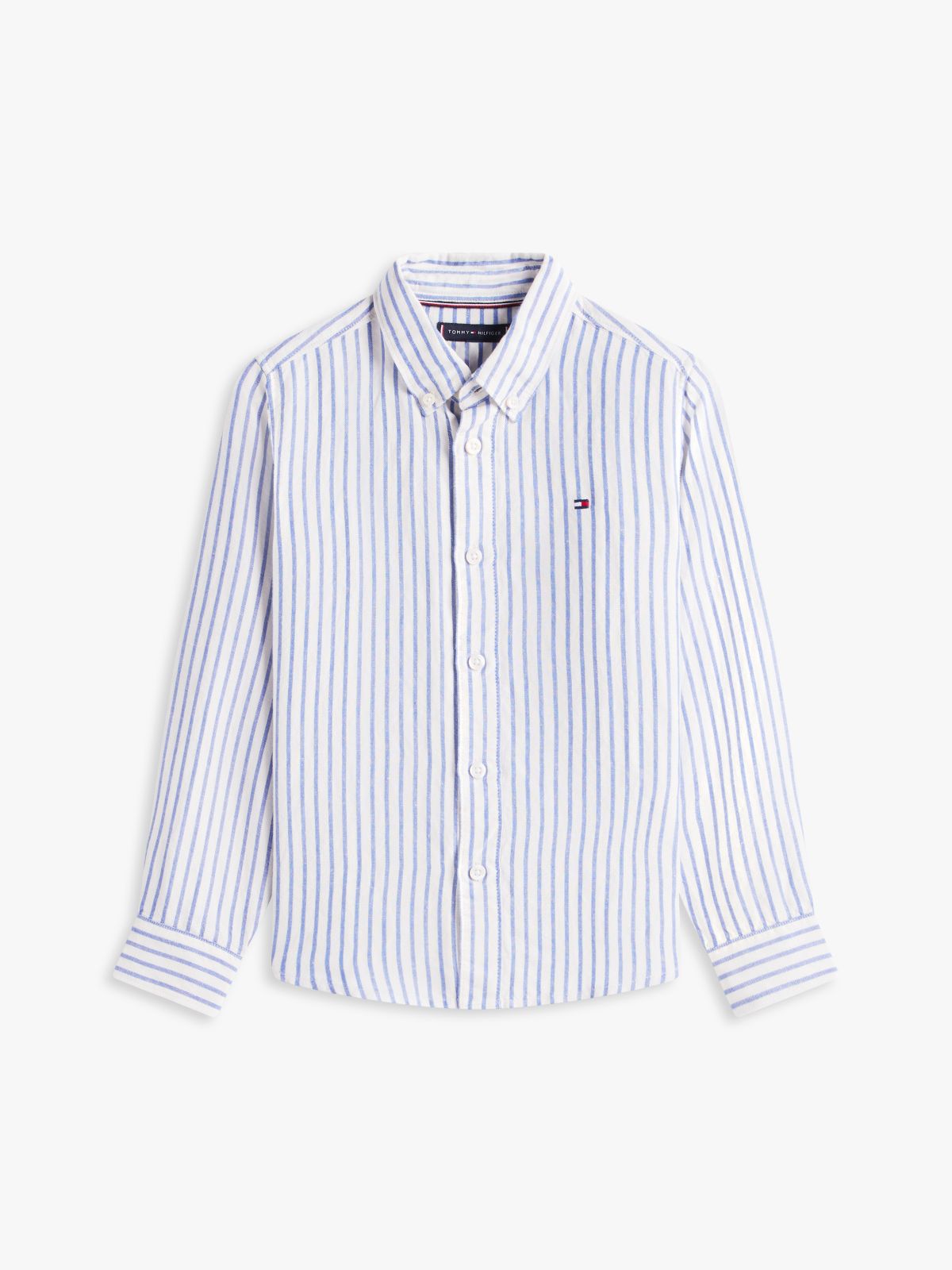 Stripe Linen Blend Button-Down Shirt — Blue
