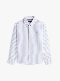 Stripe Linen Blend Button-Down Shirt — Blue 5