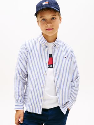 camicia in misto lino con motivo a righe blue da bambini tommy hilfiger