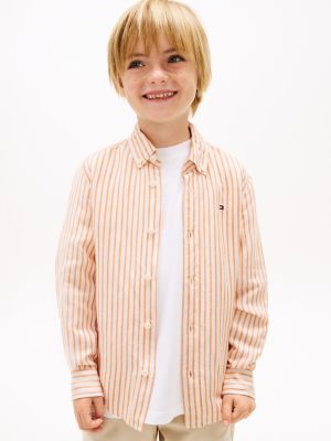 camicia in misto lino con motivo a righe orange da bambini tommy hilfiger