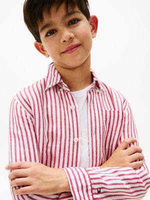 camicia in misto lino a righe multicolore da bambini tommy hilfiger