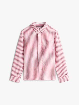 camicia in misto lino a righe multicolore da bambini tommy hilfiger