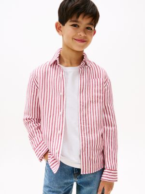 camisa de rayas en mezcla de lino multi de niños tommy hilfiger