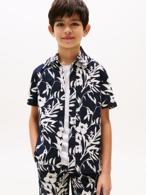 multi floral print poplin short sleeve shirt for boys tommy hilfiger