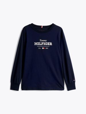 t-shirt 1985 collection a maniche lunghe blu da bambini tommy hilfiger