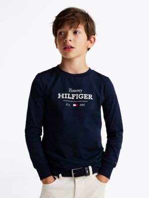 t-shirt 1985 collection a maniche lunghe blu da bambini tommy hilfiger