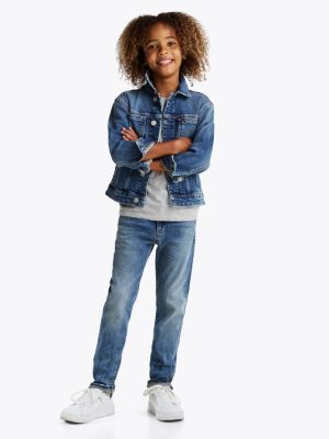 blue oversized denim trucker jacket for boys tommy hilfiger