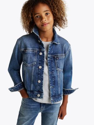 blue oversized denim truckerjack voor jongens - tommy hilfiger