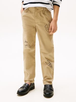 beige print chinos for boys tommy hilfiger