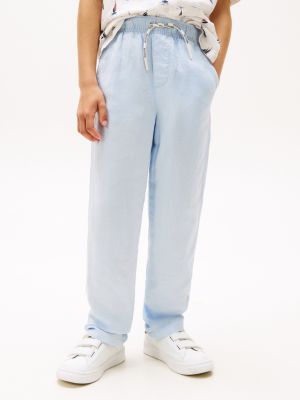 blue linen blend drawstring trousers for boys tommy hilfiger