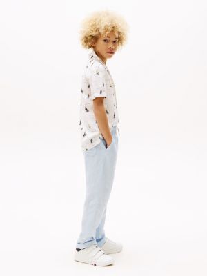 pantaloni in misto lino con lacci in vita blu da bambini tommy hilfiger