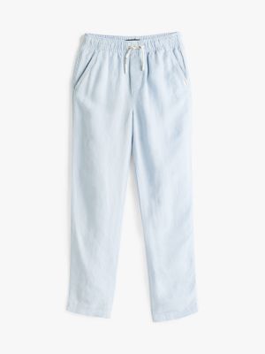 pantaloni in misto lino con lacci in vita blu da bambini tommy hilfiger