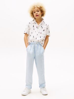 blue linen blend drawstring trousers for boys tommy hilfiger