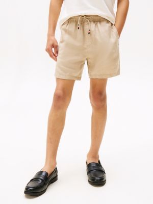 beige linen blend drawstring shorts for boys tommy hilfiger