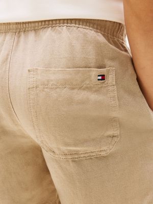 beige linen blend drawstring shorts for boys tommy hilfiger