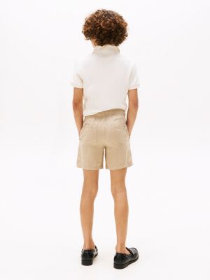 beige linen blend drawstring shorts for boys tommy hilfiger