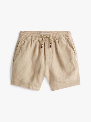 beige linen blend drawstring shorts for boys tommy hilfiger