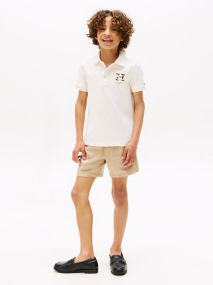 beige linen blend drawstring shorts for boys tommy hilfiger