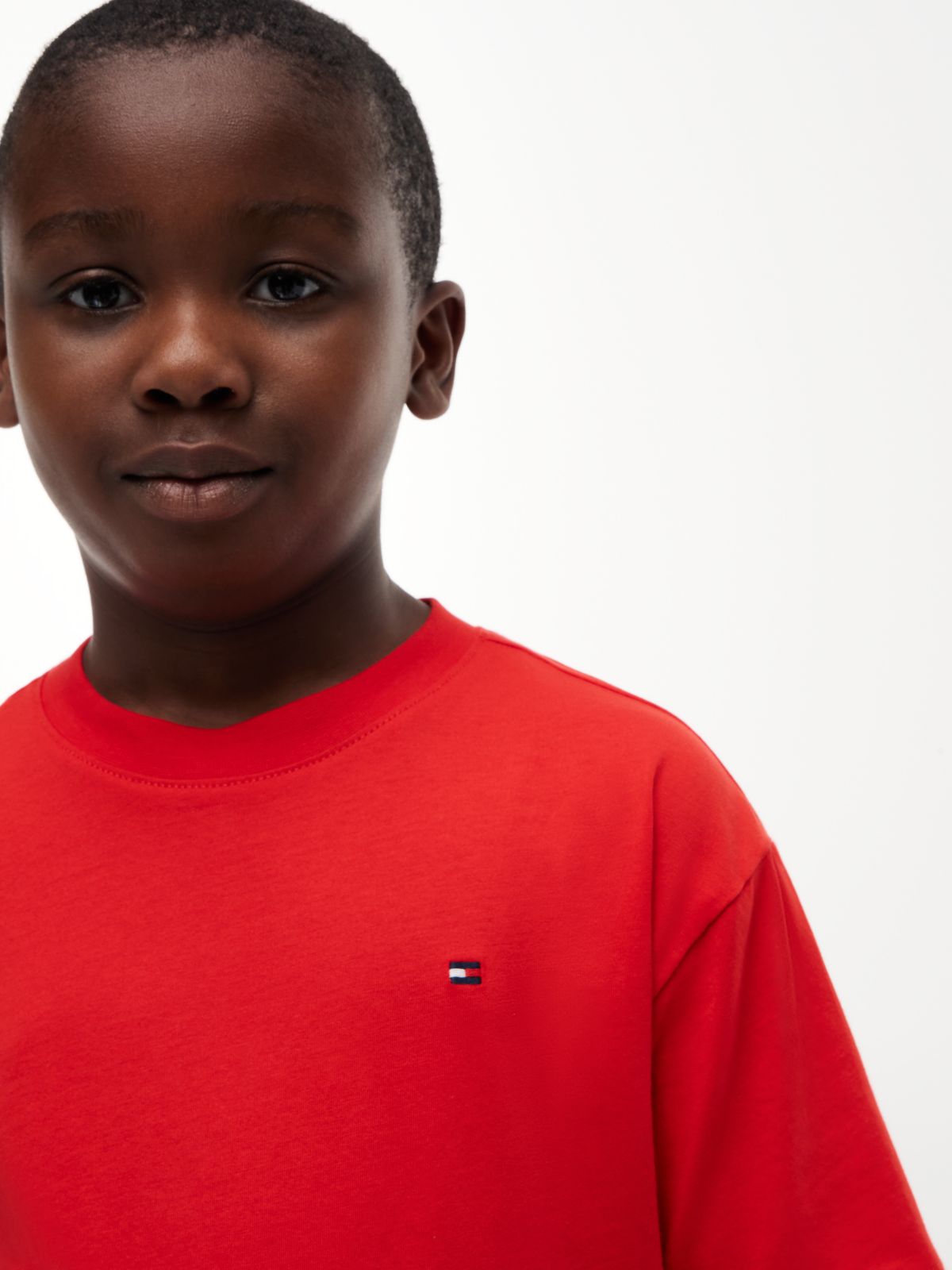 Essential Flag Embroidery Crew Neck T-Shirt — Red