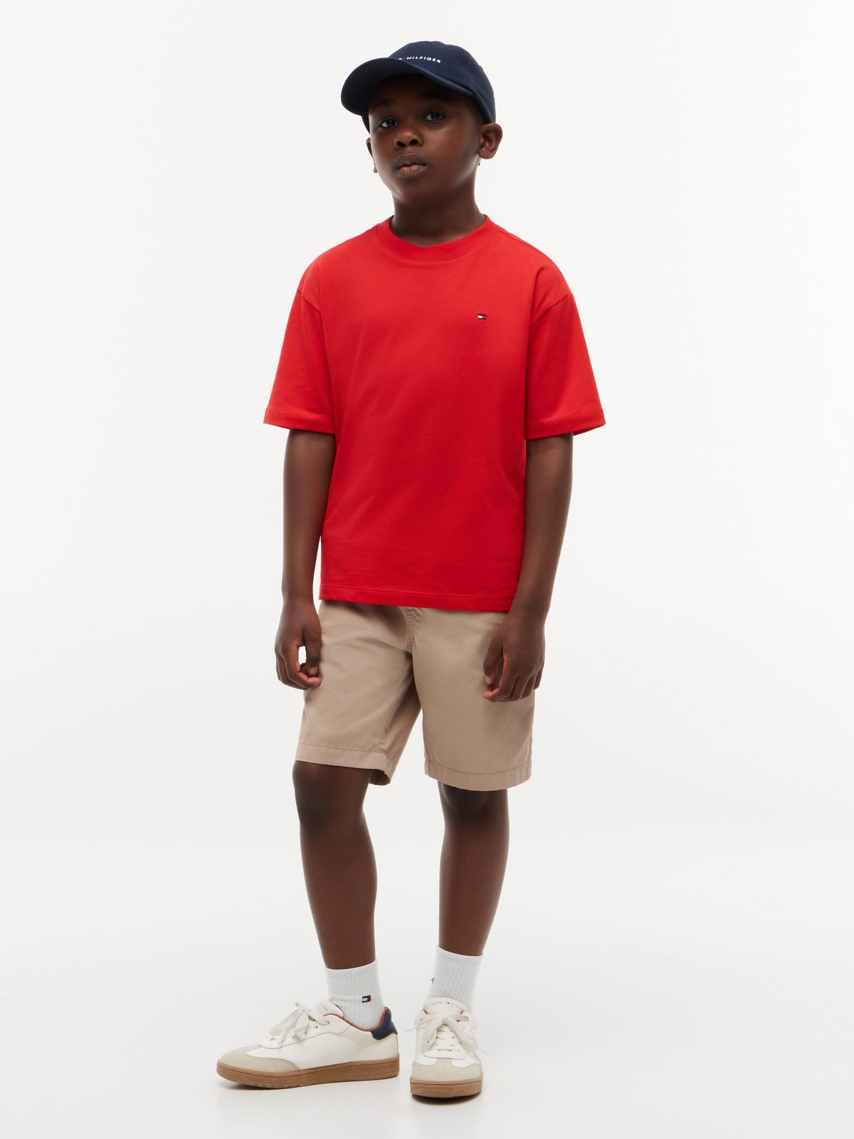 Essential Flag Embroidery Crew Neck T-Shirt — Red