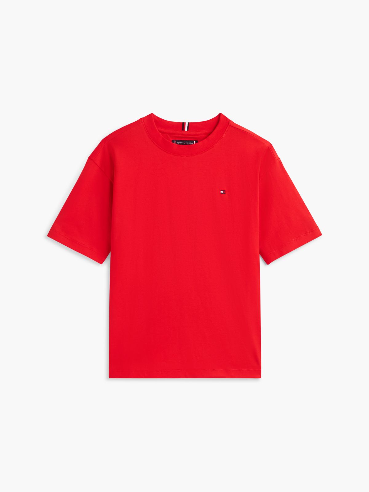 Essential Flag Embroidery Crew Neck T-Shirt — Red