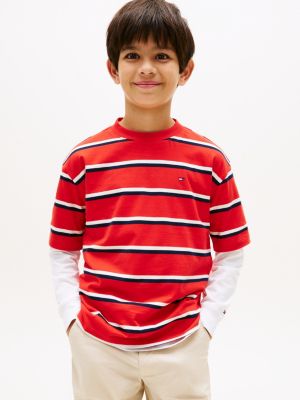 red essential flag embroidery crew neck t-shirt for boys tommy hilfiger