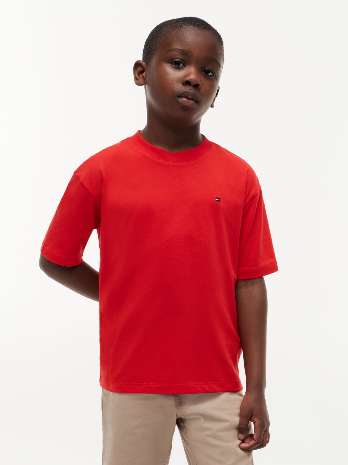 Essential Flag Embroidery Crew Neck T-Shirt — Red