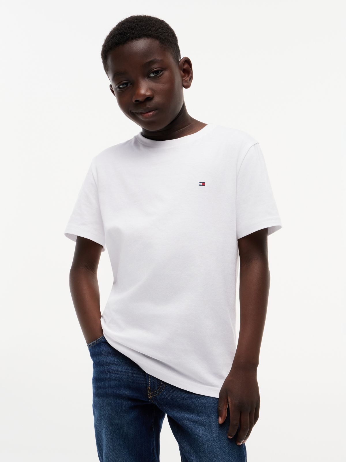 Essential Flag Embroidery Crew Neck T-Shirt — White