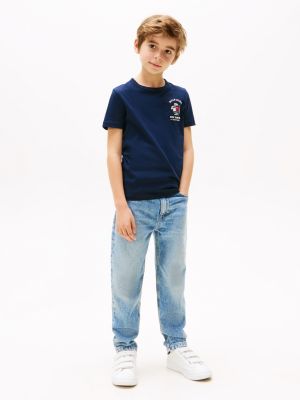 blauw t-shirt met vlagpersonage en ruglogo voor jongens - tommy hilfiger