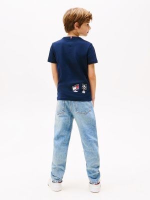 t-shirt con bandierina animata e logo blu da bambini tommy hilfiger