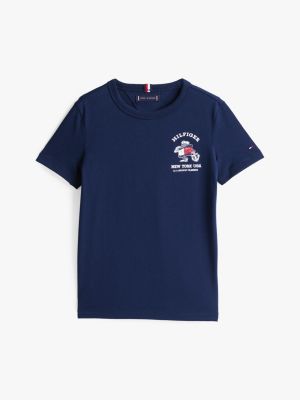 t-shirt con bandierina animata e logo blu da bambini tommy hilfiger