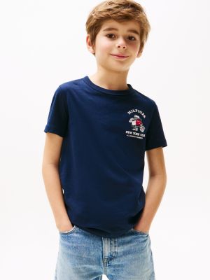 blue t-shirt met vlagpersonage en ruglogo voor jongens - tommy hilfiger