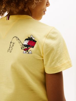 t-shirt con bandierina animata e logo giallo da bambini tommy hilfiger