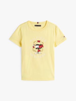 t-shirt con bandierina animata e logo giallo da bambini tommy hilfiger