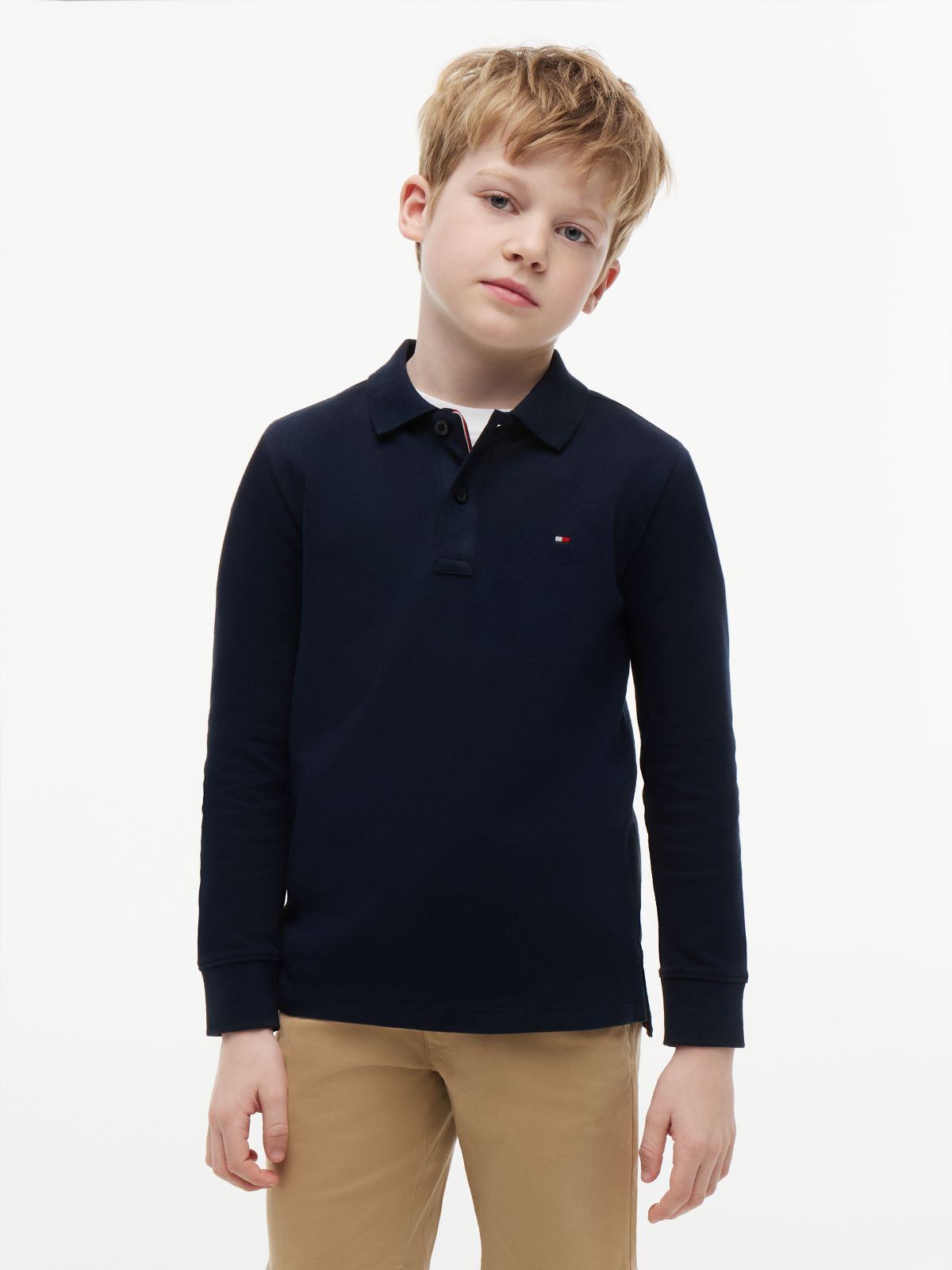 Essential Regular Fit Long Sleeve Polo Shirt — Blue