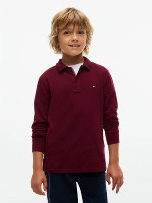 purple essential regular fit long sleeve polo shirt for boys tommy hilfiger