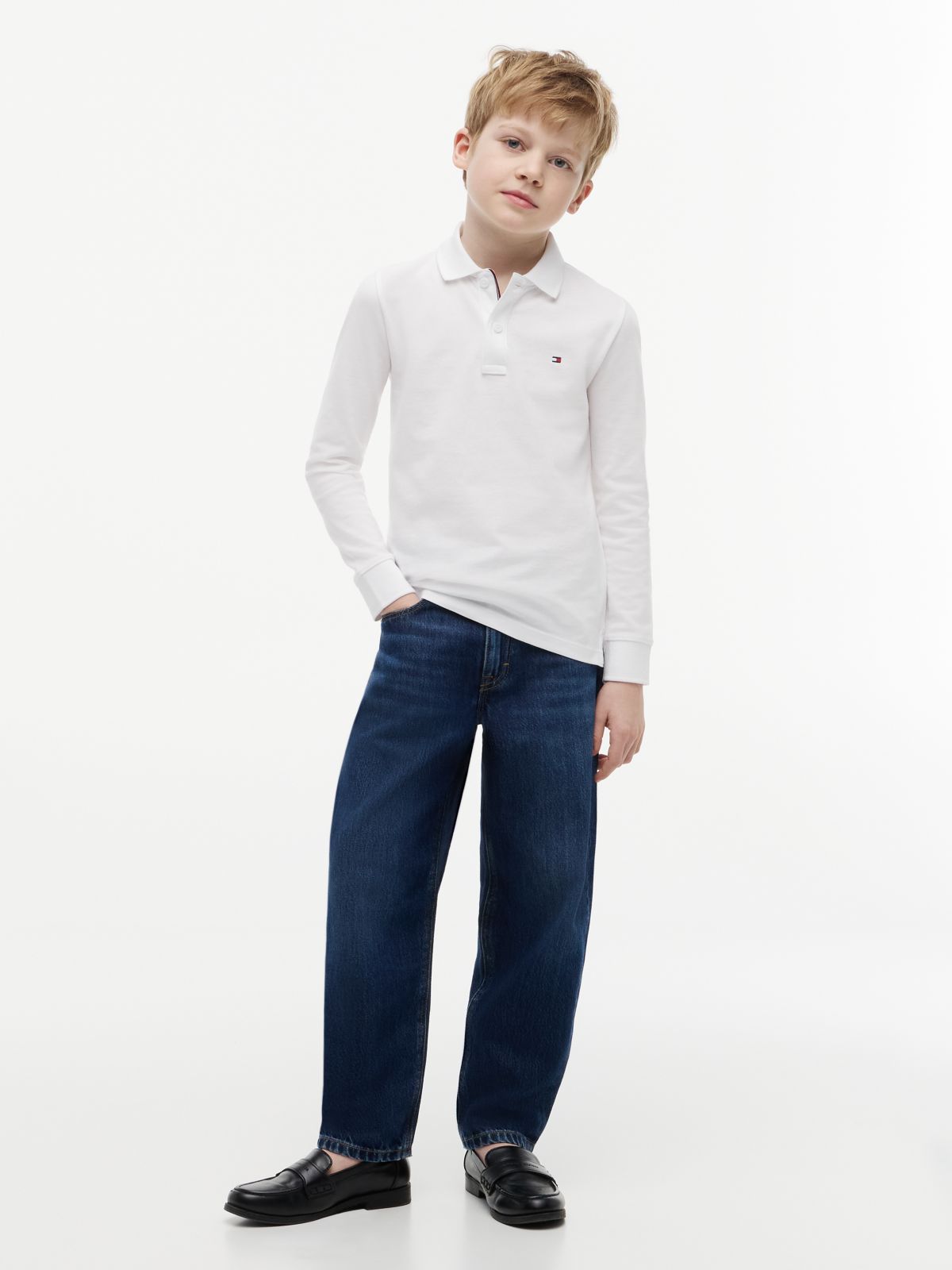 Essential Regular Fit Long Sleeve Polo Shirt — White