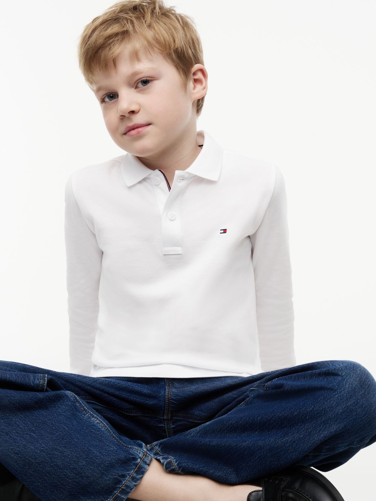Essential Regular Fit Long Sleeve Polo Shirt — White