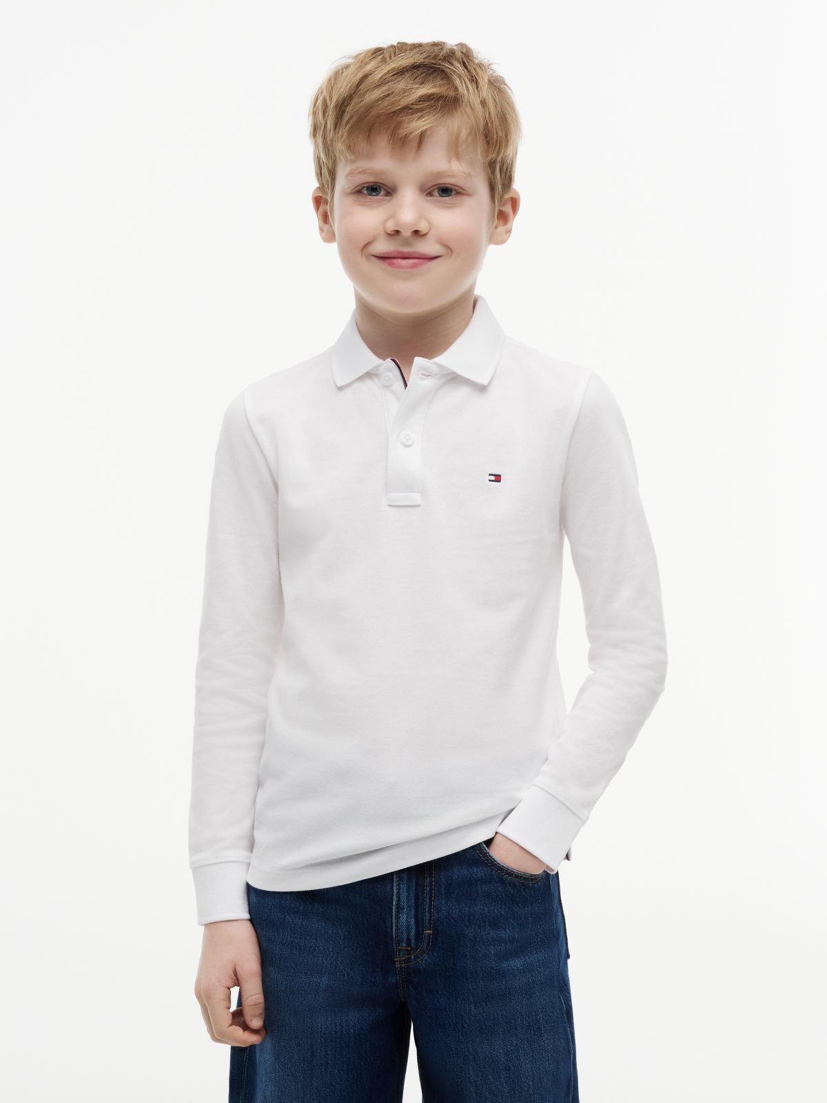 Essential Regular Fit Long Sleeve Polo Shirt — White