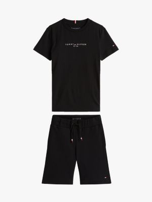 black t-shirt and sweat shorts set for boys tommy hilfiger